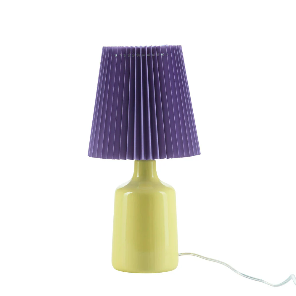 Bahne Interior  Plisseret bordlampe, gul/lilla - H36 cm.