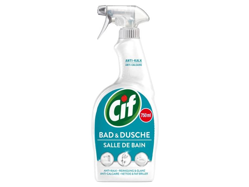 CIF Badreiniger Bad & Dusche 750 ml Kraftvoller Reinigungsspray befreit Fliesen, Fugen und Bad-Armaturen von Schmutz