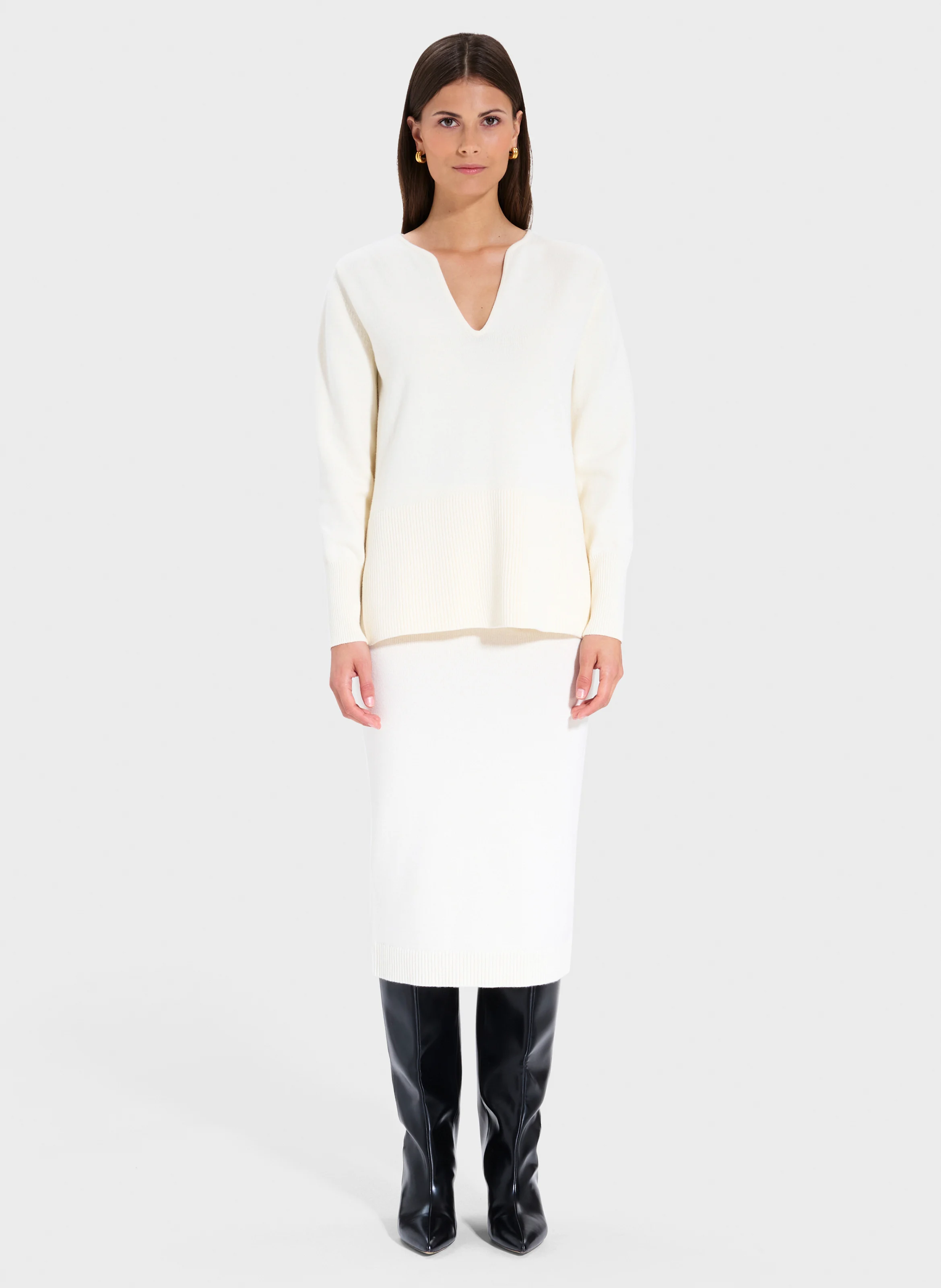 NALANI - Pull col V en laine mélangée | Blanc