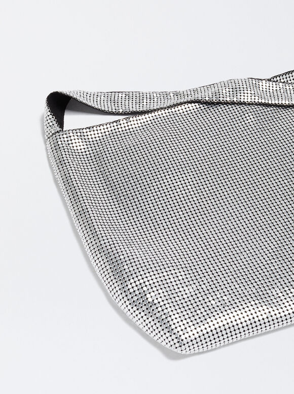 Bolsa de ombro em malha trançada - Prateada