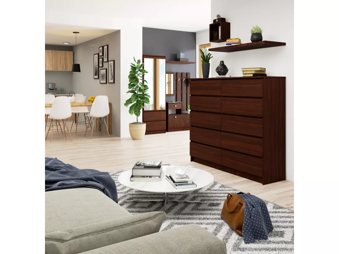 Commode AKORD K140 Wengé 138 cm 10 tiroirs façade Wengé 138x40x121 cm
