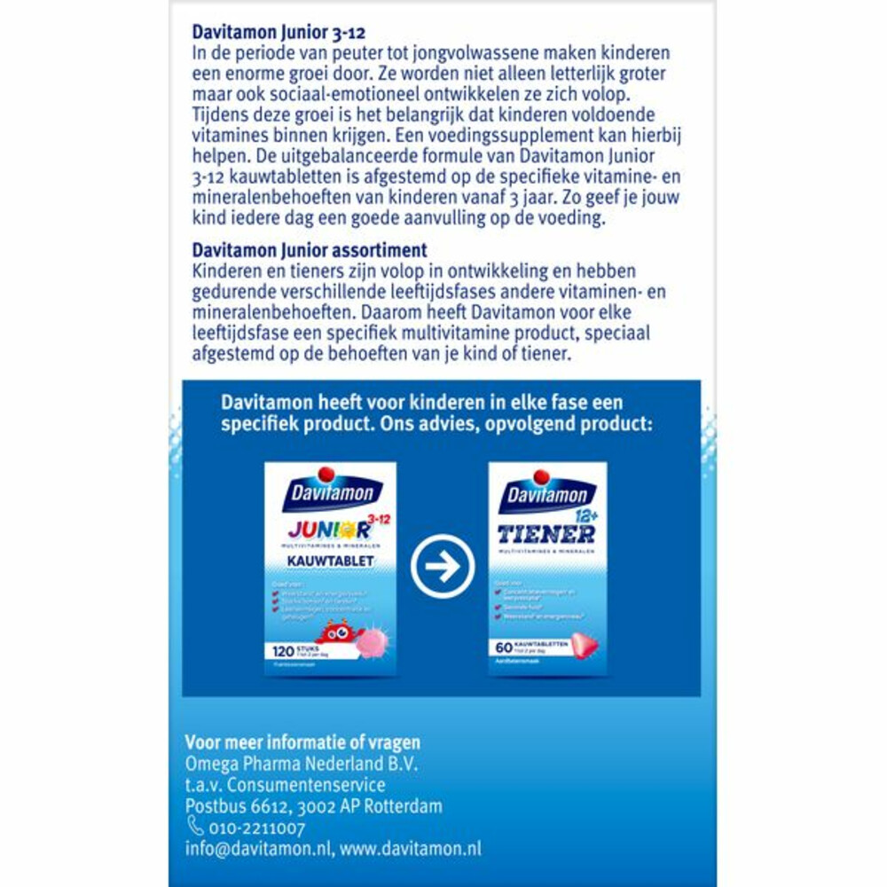 2x Davitamon Junior 3+ Kauwvitamines Framboos120 kauwtabletten
