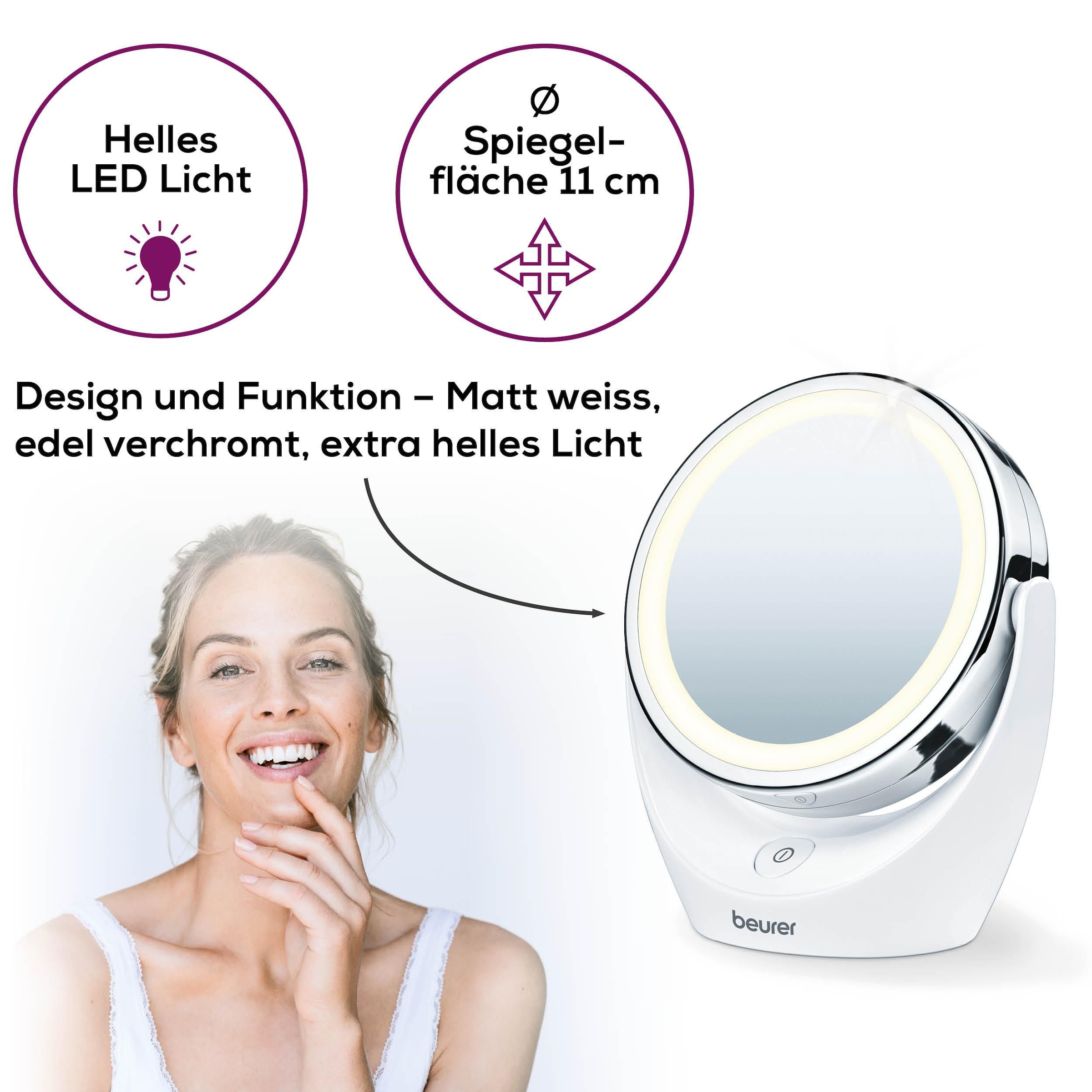 BEURER Kosmetikspiegel »BS 49 beleuchteter Kosmetikspiegel mit LED-Licht« Mit 5-fach Vergrösserung für die Hautpflege und Beauty-Routine