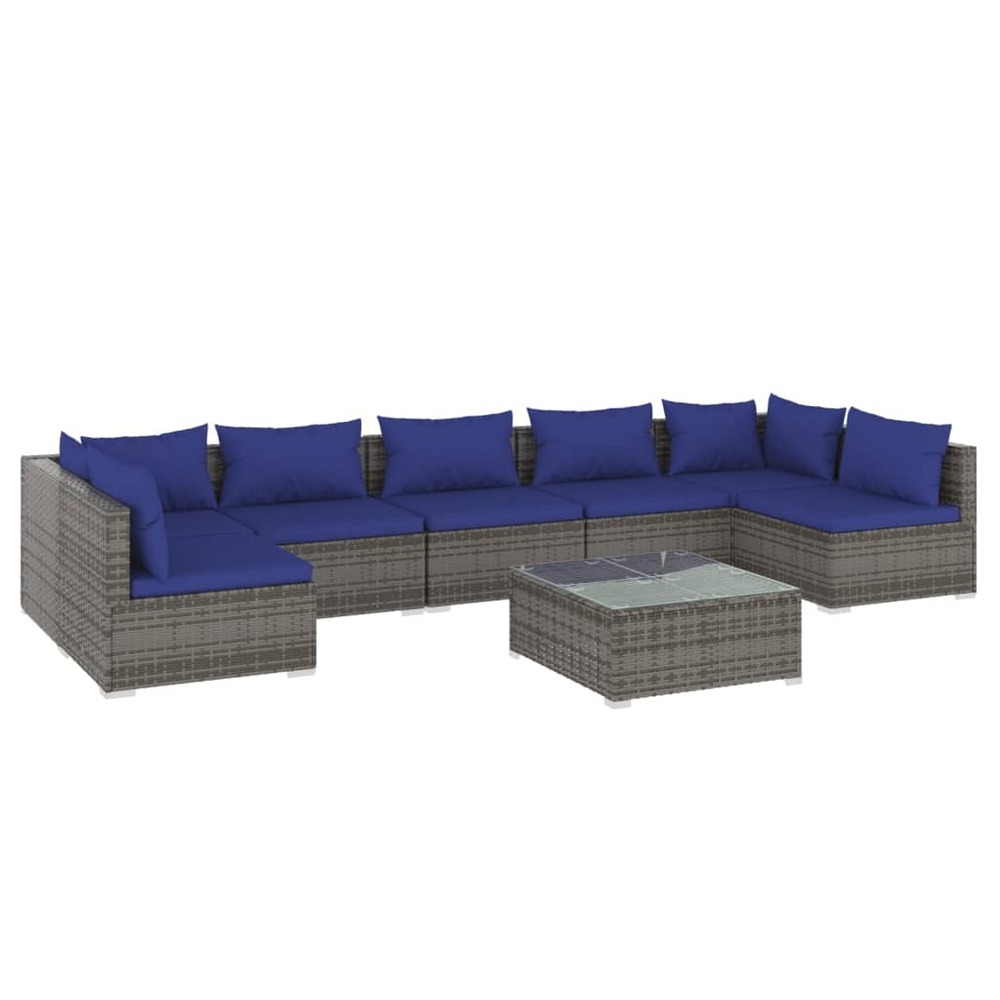 Salon de jardin meuble d'extérieur ensemble de mobilier 8 pièces avec coussins résine tressée gris
