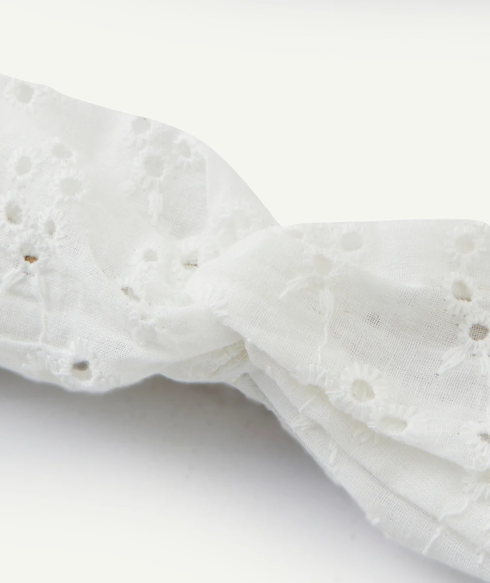 LOT DE 2 BANDEAUX FILLE BLANC IMPRIMÉ ET BRODÉ AJOURÉ