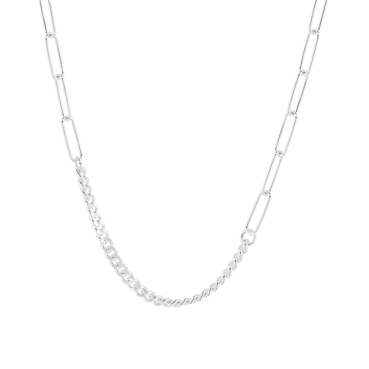 Sautoir argent 925, maille trombone et gourmette 80cm