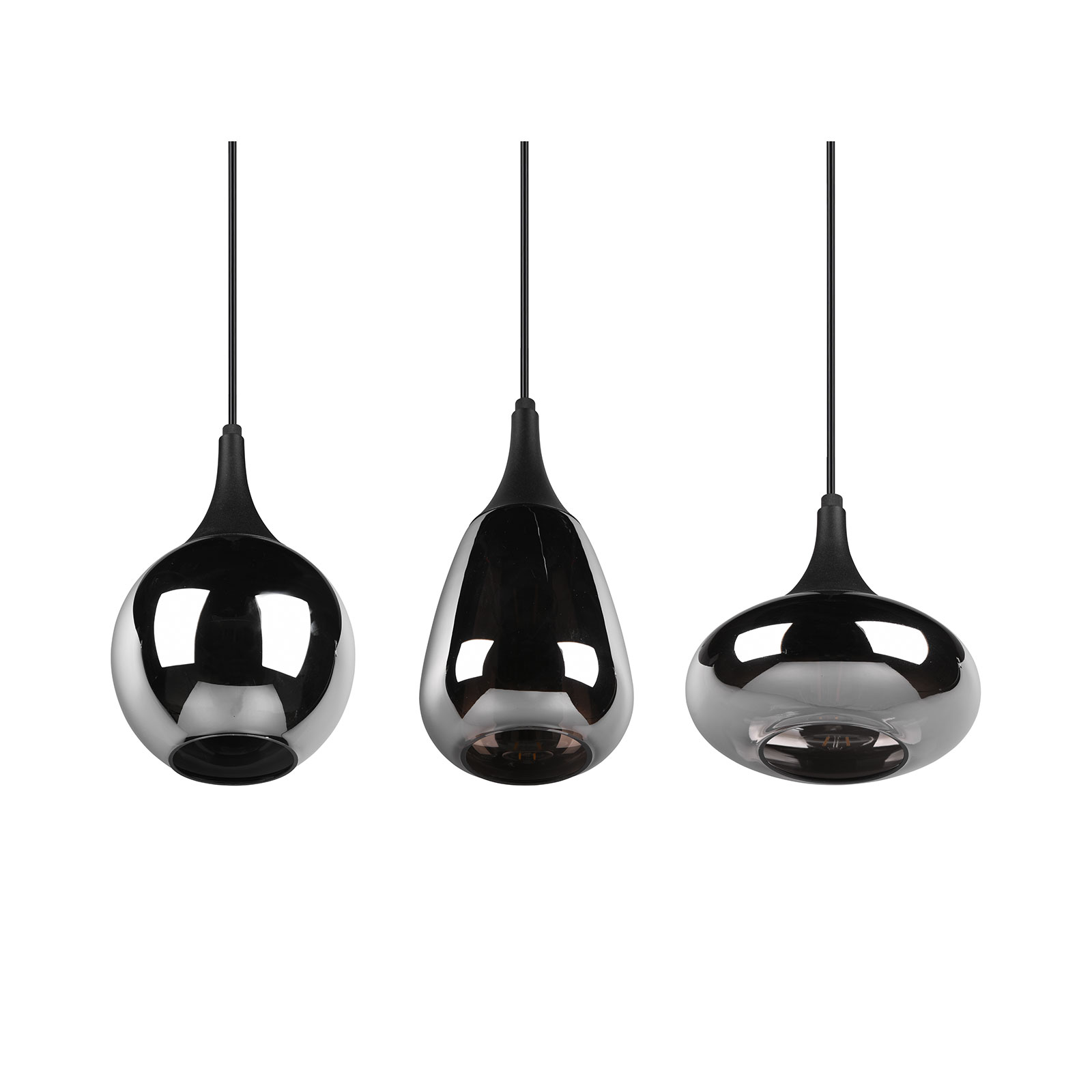 Pendelleuchte - schwarz - Glas bedampft - 3-flammig