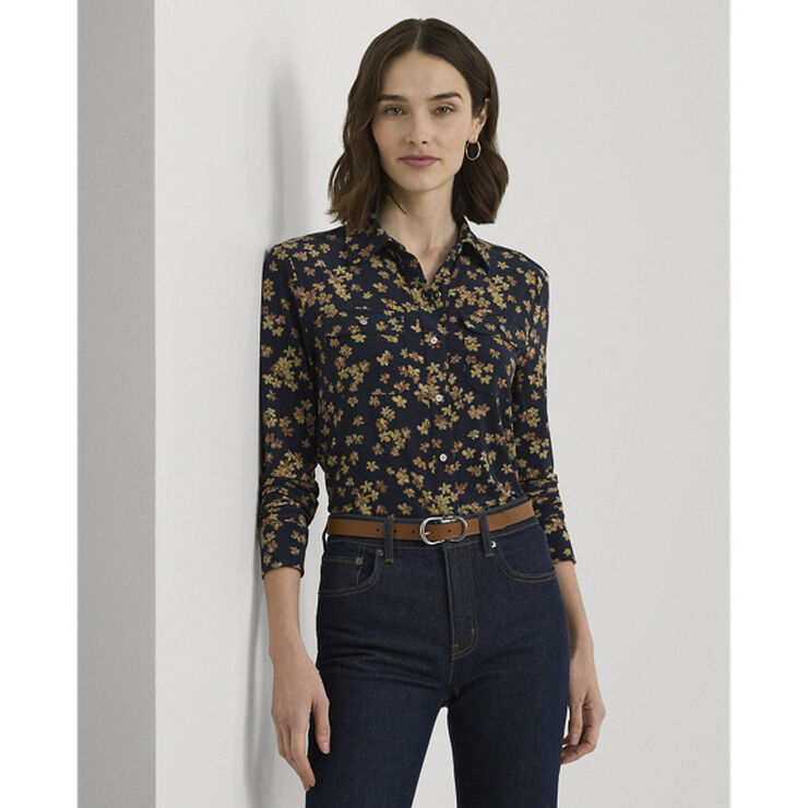 Lauren Ralph Lauren Slim Fit Floral Stretch Jersey Shirt Navy