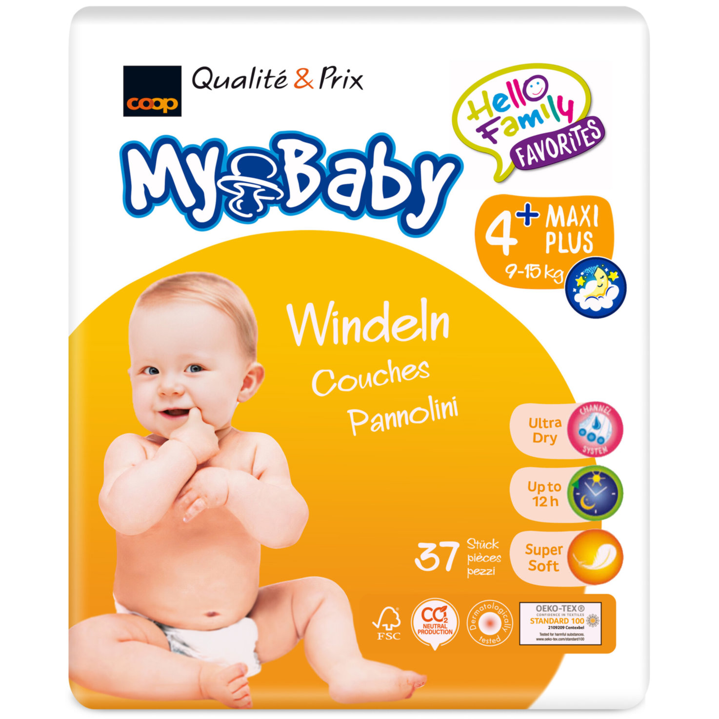 My Baby Windeln Grösse 4+ Maxi Plus, 9-15kg, 37 Stück
