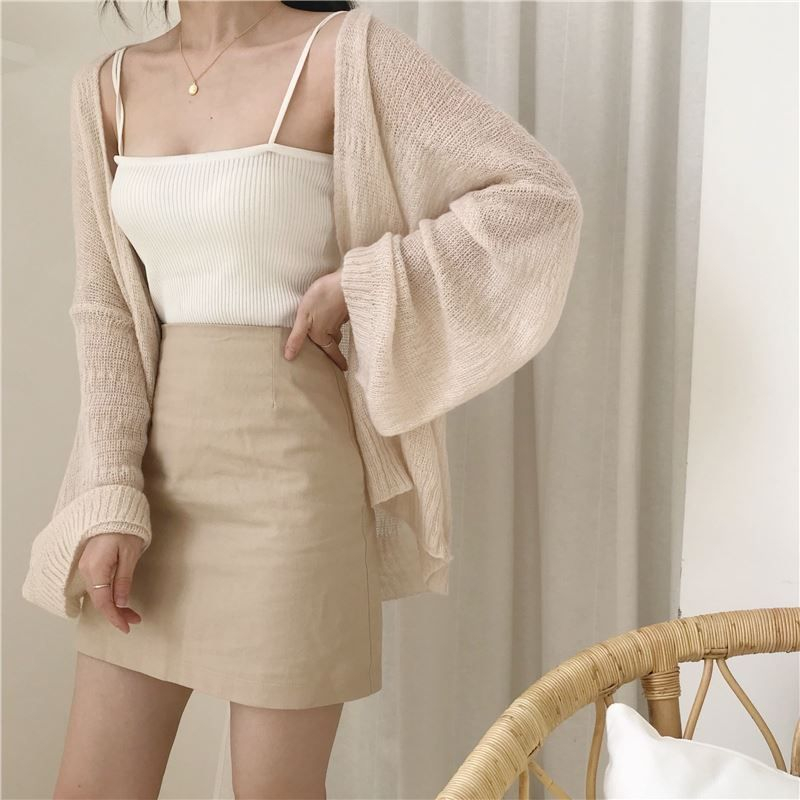 EROPIA - Open-front licht vest / geribbelde camisole top