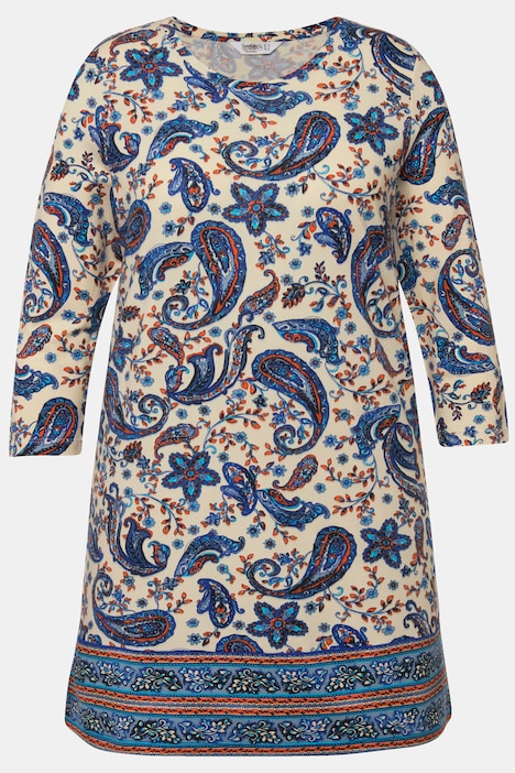 Shirt-Tunika, A-Linie, Paisley-Muster, Rundhals, 3/4-Ärmel
