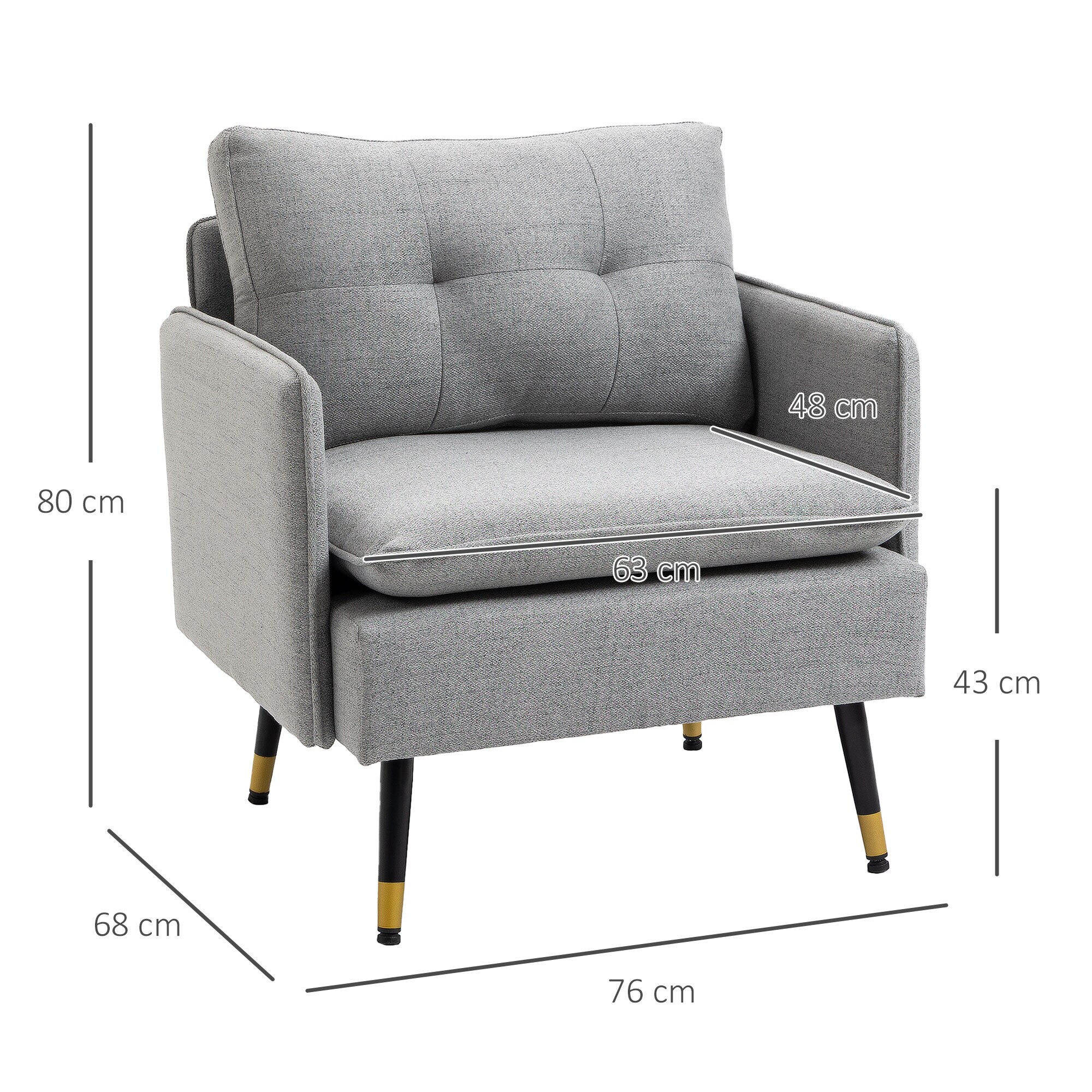 HOMCOM Einzelsessel mit 4 Stahlbeine grau 76L x 68B x 80H cm