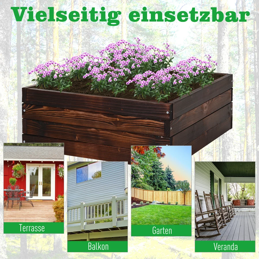 Outsunny Quadratisches Hochbeet dunkelbraun