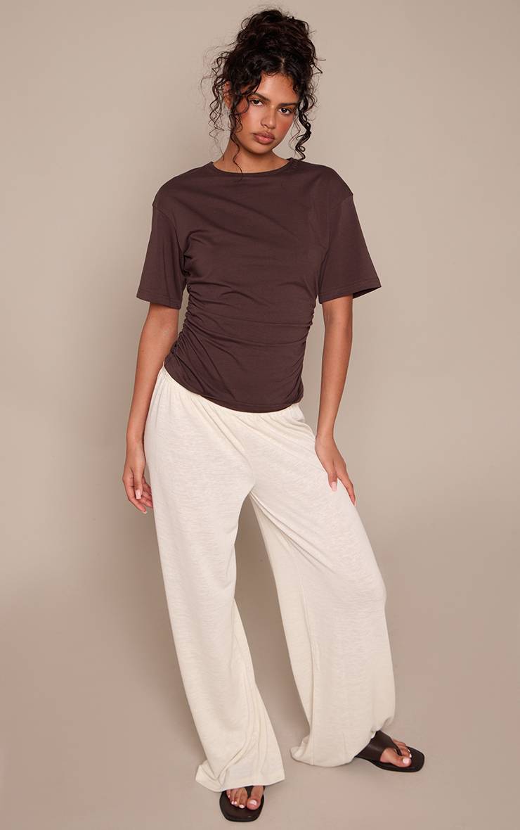 Butter Cream Pantalon En Jersey Slub Chiné À Cordon De Serrage