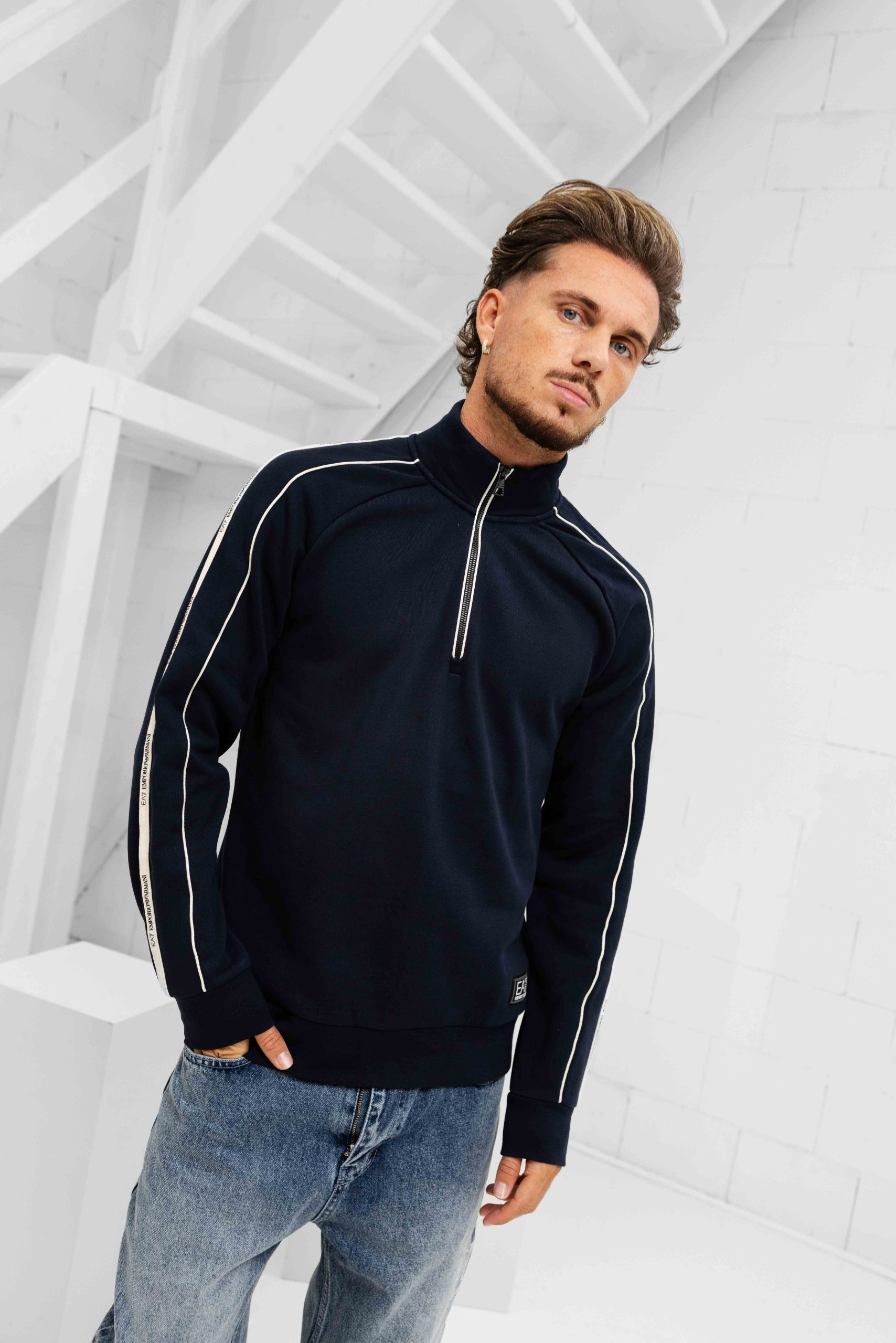 EA7 Emporio Armani 7M000971 Half Zip Sweater Heren Donkerblauw