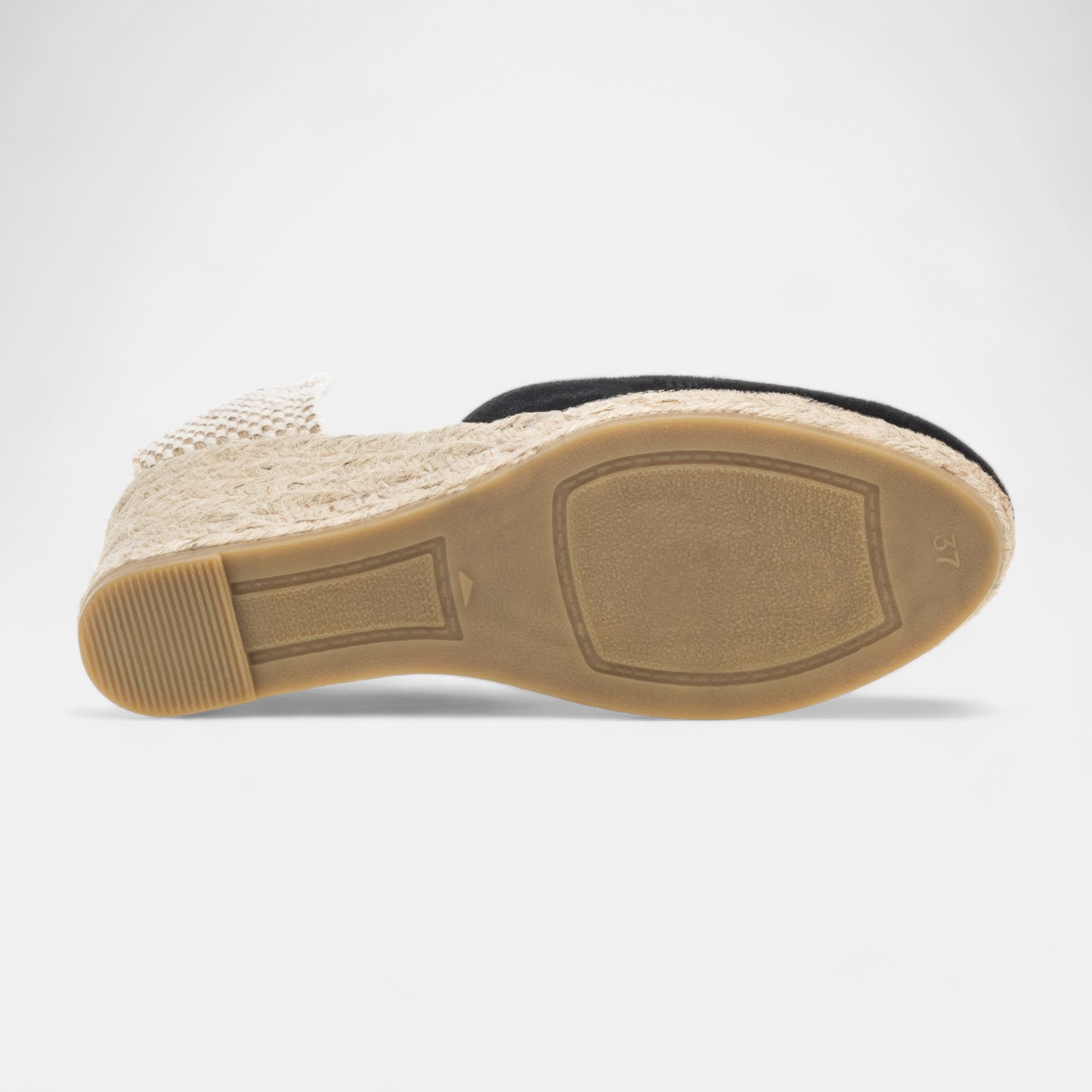Espadrilles à talon compensé Femme en cuir noir