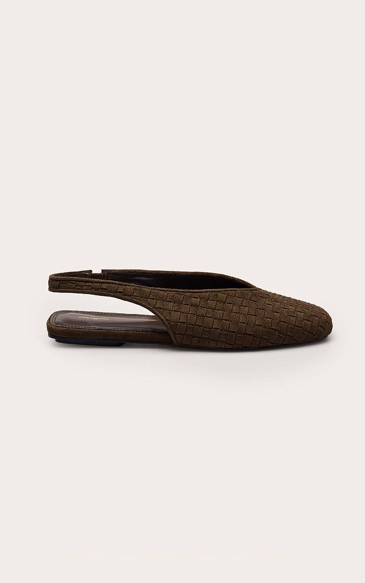 Vert Olive Ballerine À Bride Arrière Bout Carré Tressée Main En Synthétique