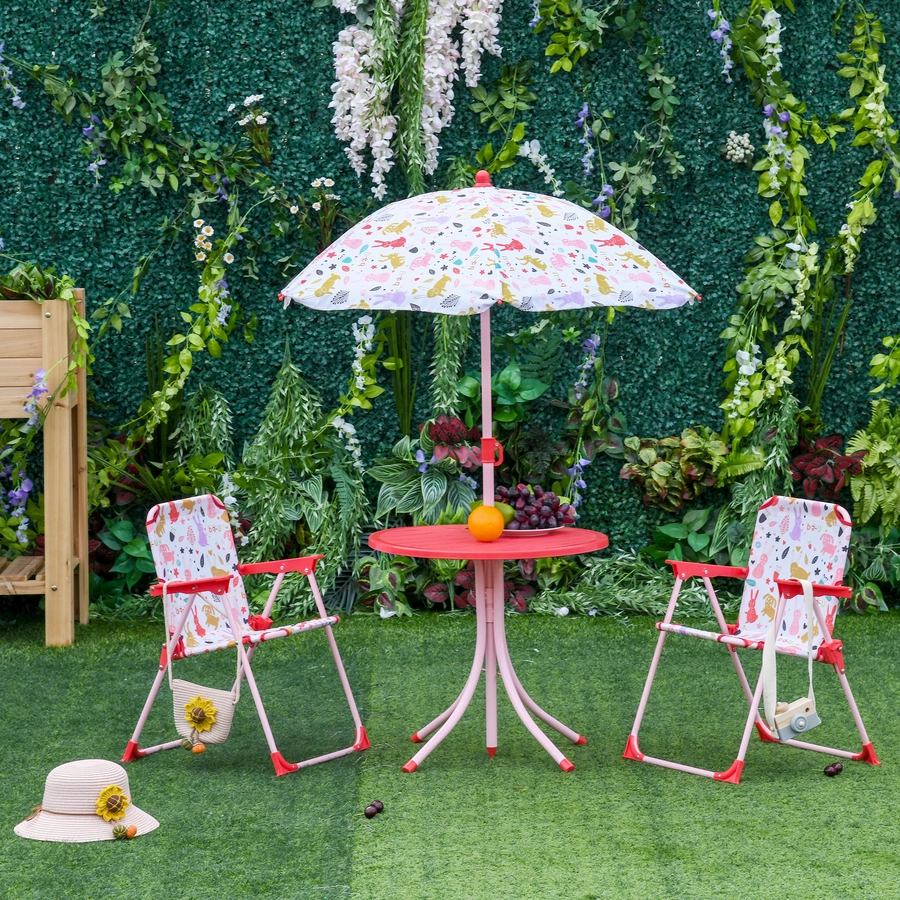 Outsunny Kinder Gartenset mit Sonnenschirm rot