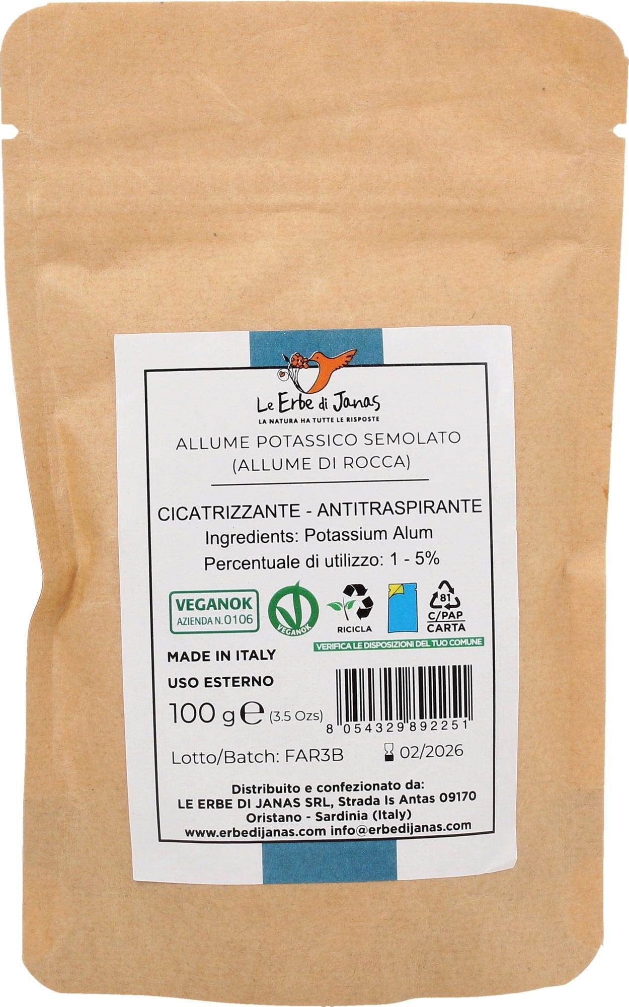 Le Erbe di Janas  Alaun Pulver (Potassium Alum), 100 g