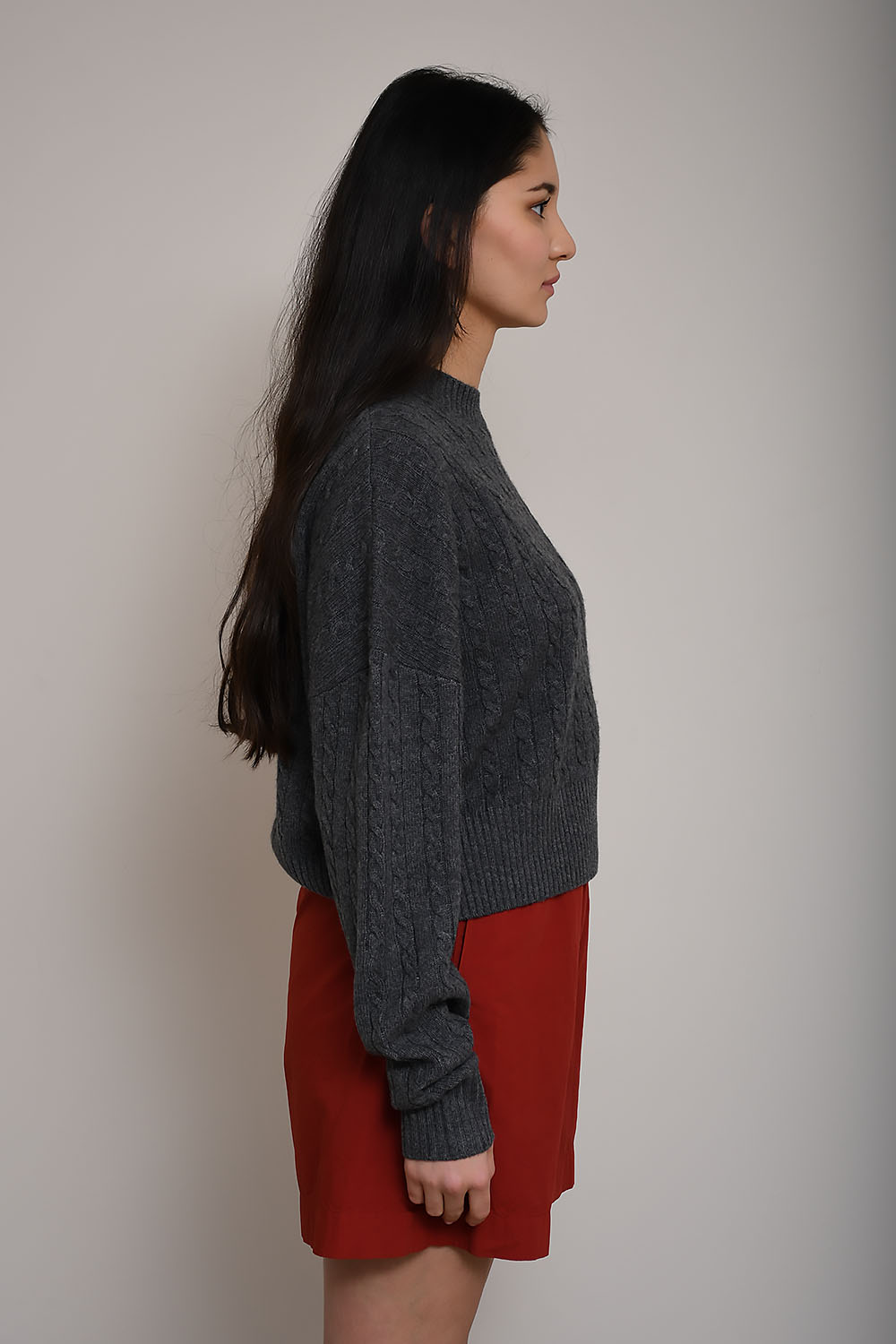 Cropped wool cable crew