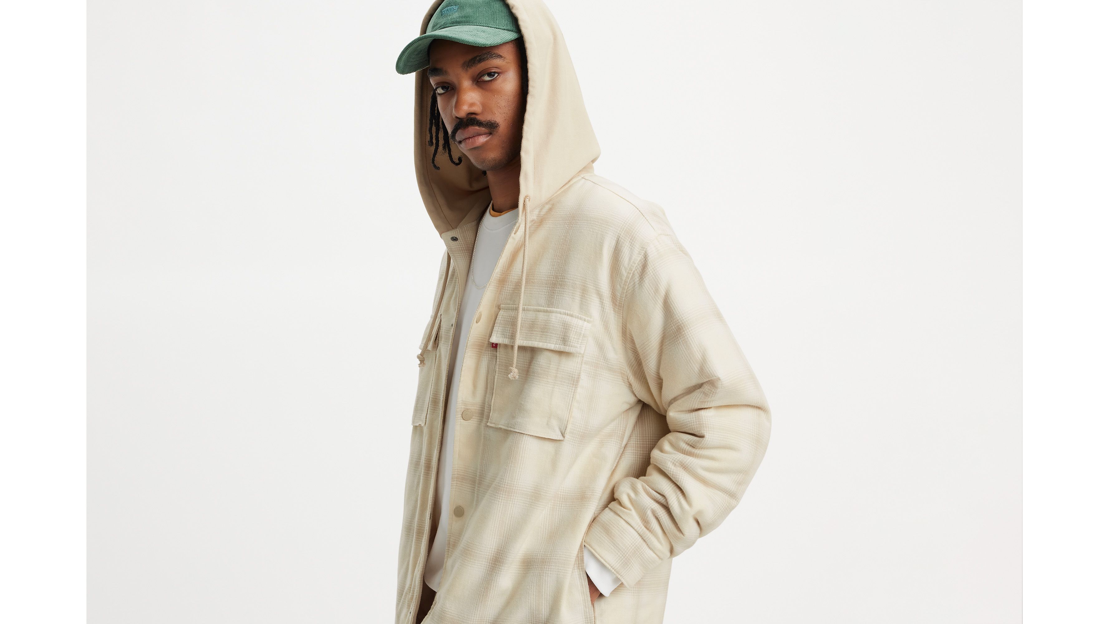 Surchemise Jackson Worker à capuche - Scottie Plaid Turtledove - Blanc