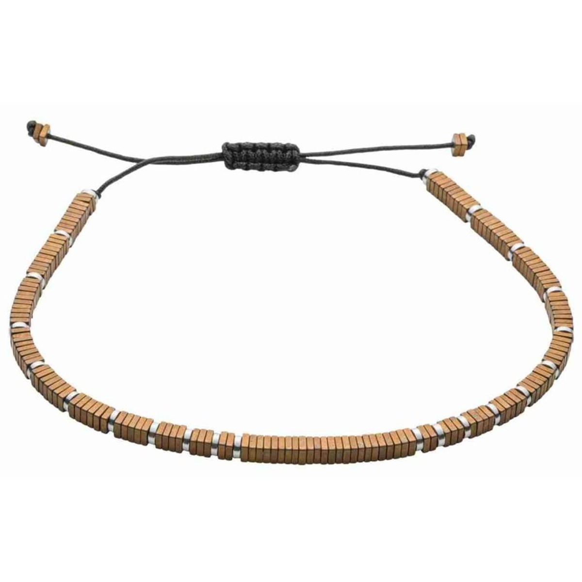 Bracelet hématite couleur bronze et acier inoxydable sur cordon de coton