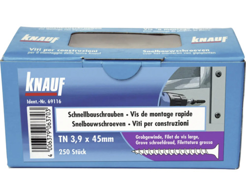 Knauf snelmontageschroef, grove draad, TN 3,9 x 45 mm, verpakking van 250 stuks