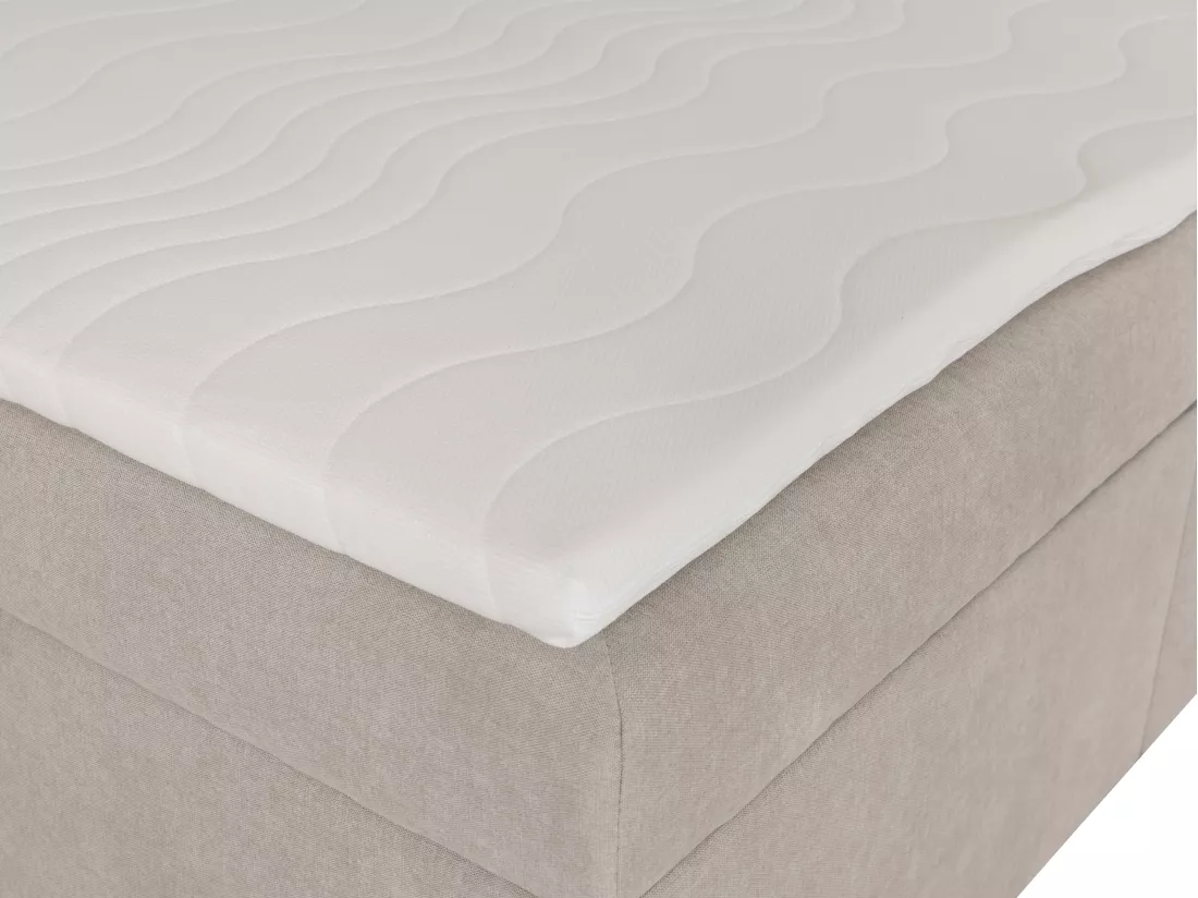 Ensemble complet literie déco tête de lit encadré bois + sommiers coffre + matelas + surmatelas - 160 x 200 cm - Tissu - Beige - SIAKI de YSMÉE