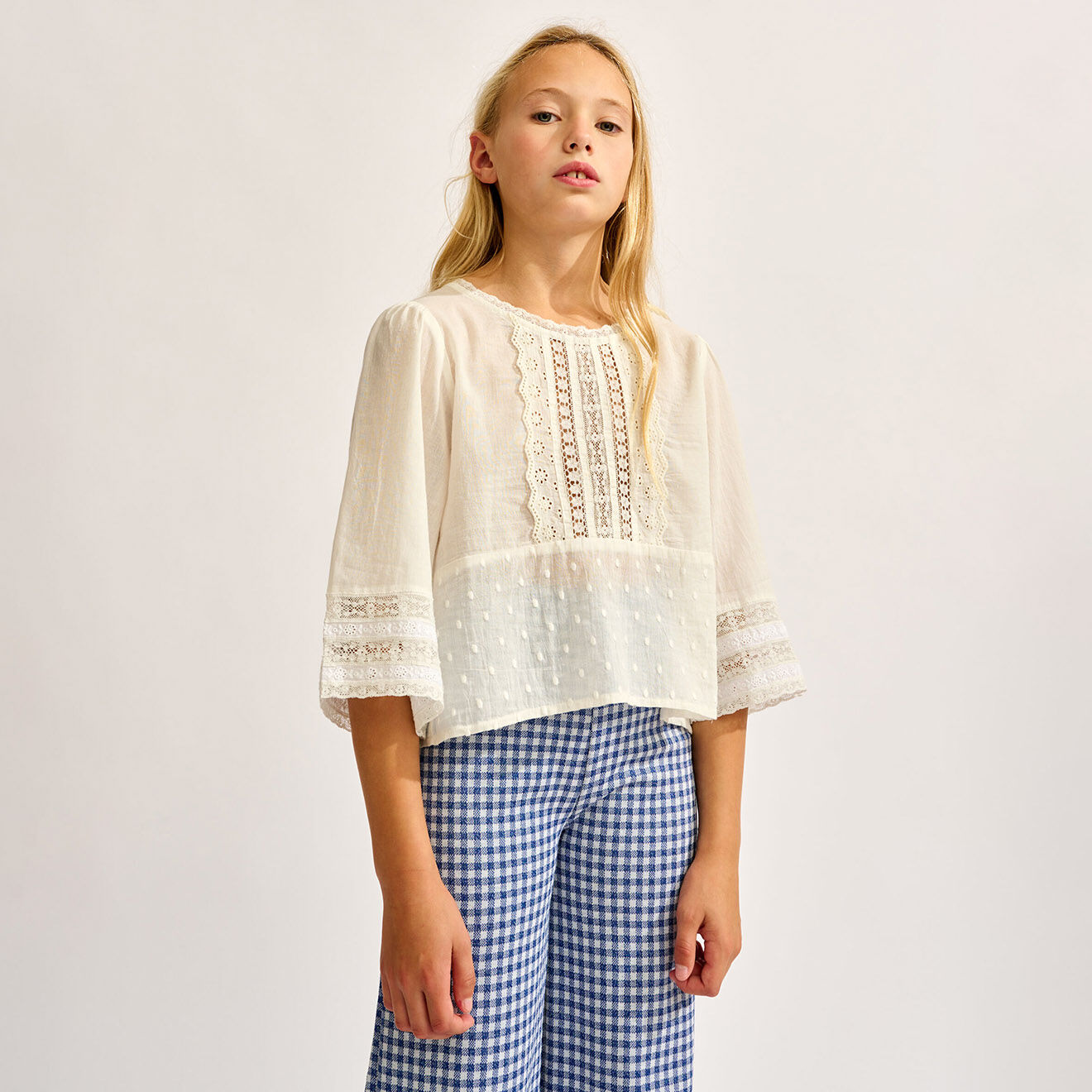 Bellerose Blouse brodée & dentelle Hallo blanche