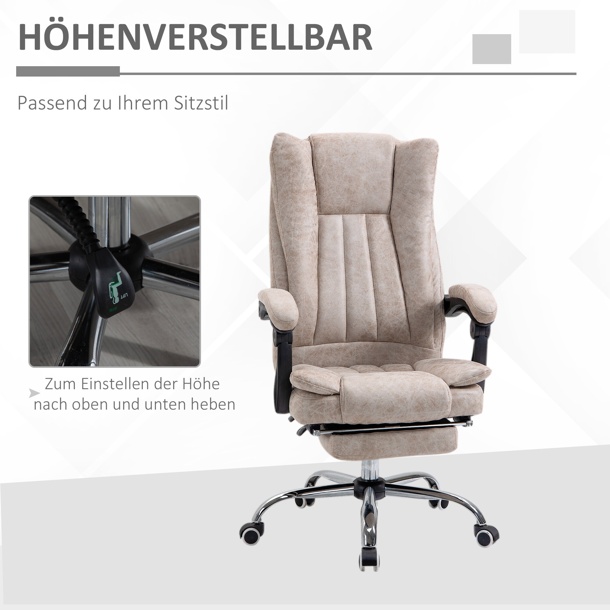 Vinsetto Bürosessel mit Wippfunktion, ergonomisch, Kunstleder Schwarz/Beige 63 x 71 x 110-118 cm (BxTxH)