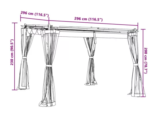 Tonnelle avec parois en filet crème 3x3 m acier