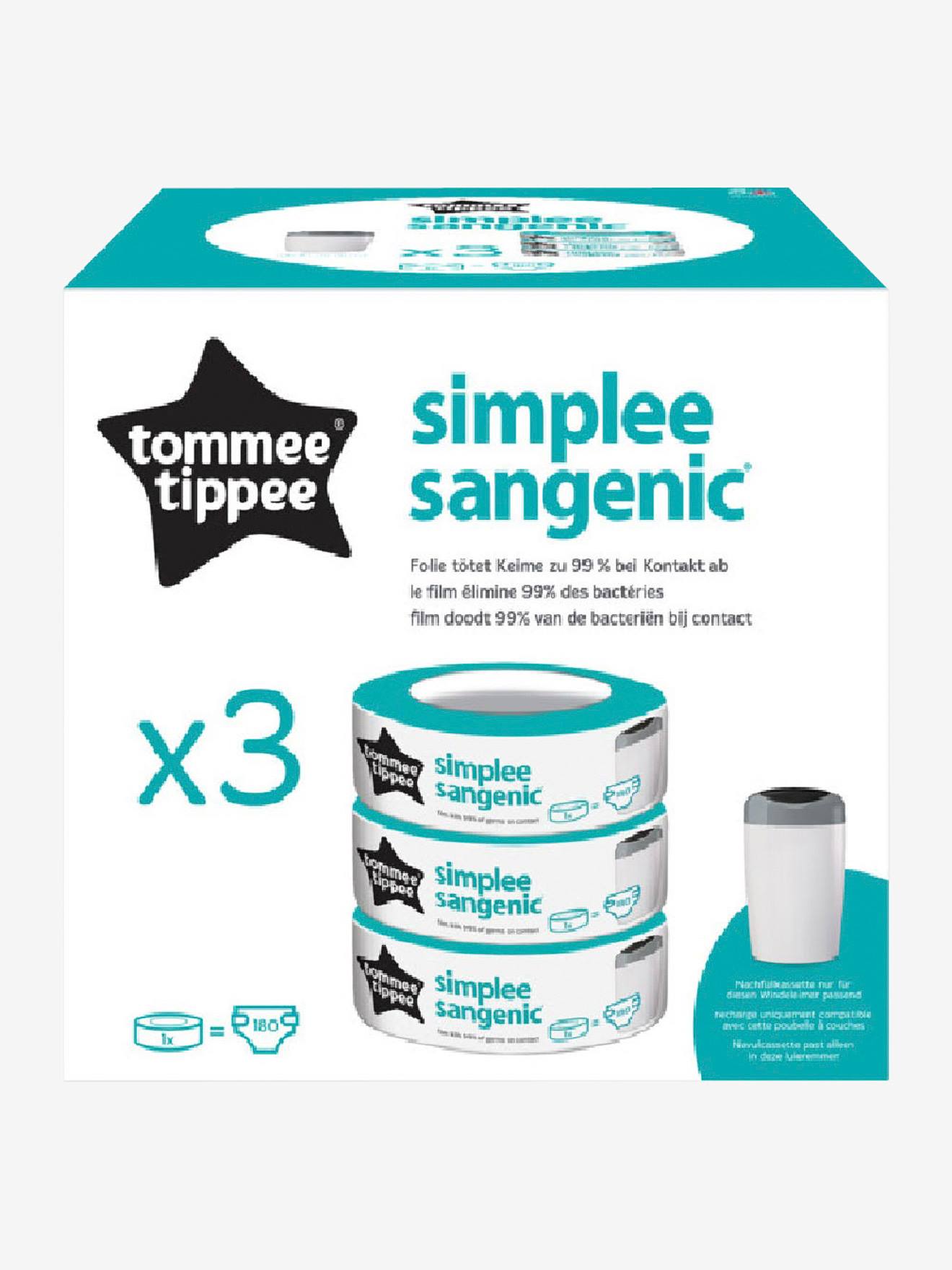 Pacote com 3 refis para a lixeira de fraldas Simplee Tommee Tippee SANGENIC, branco claro, sem detalhes.