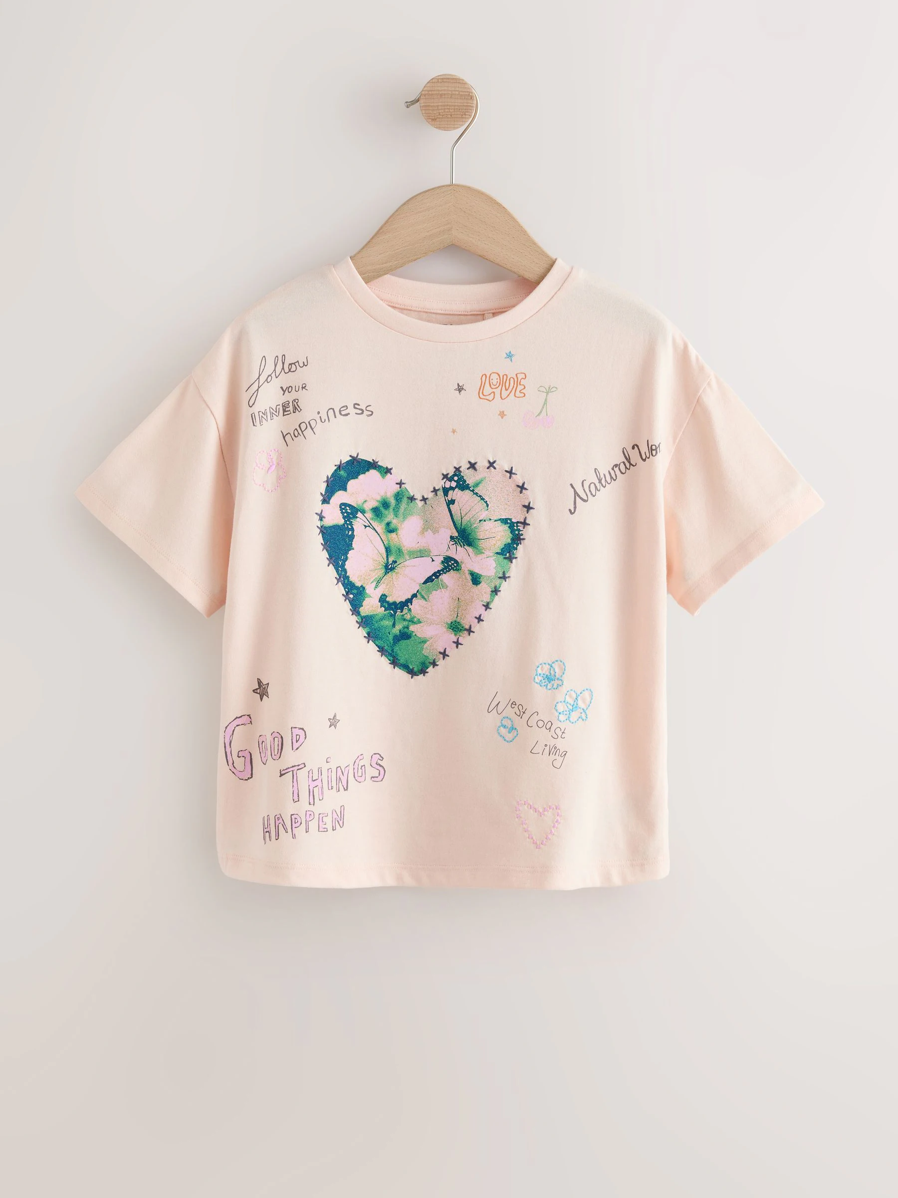 Ecru met hartenprint - Oversized T-shirt met grafische print (3-16jr)