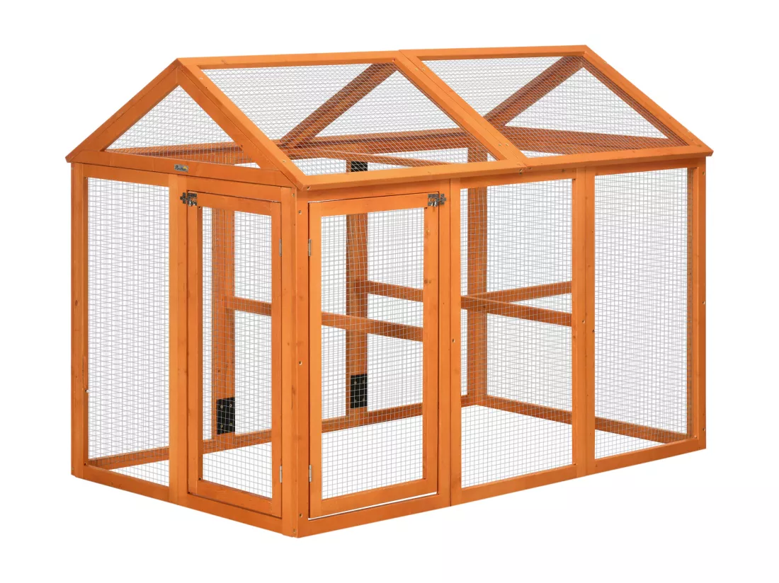 Enclos poulailler parc grillagé dim. 140L x 88,5l x 106H cm - bois de sapin pré-huilé