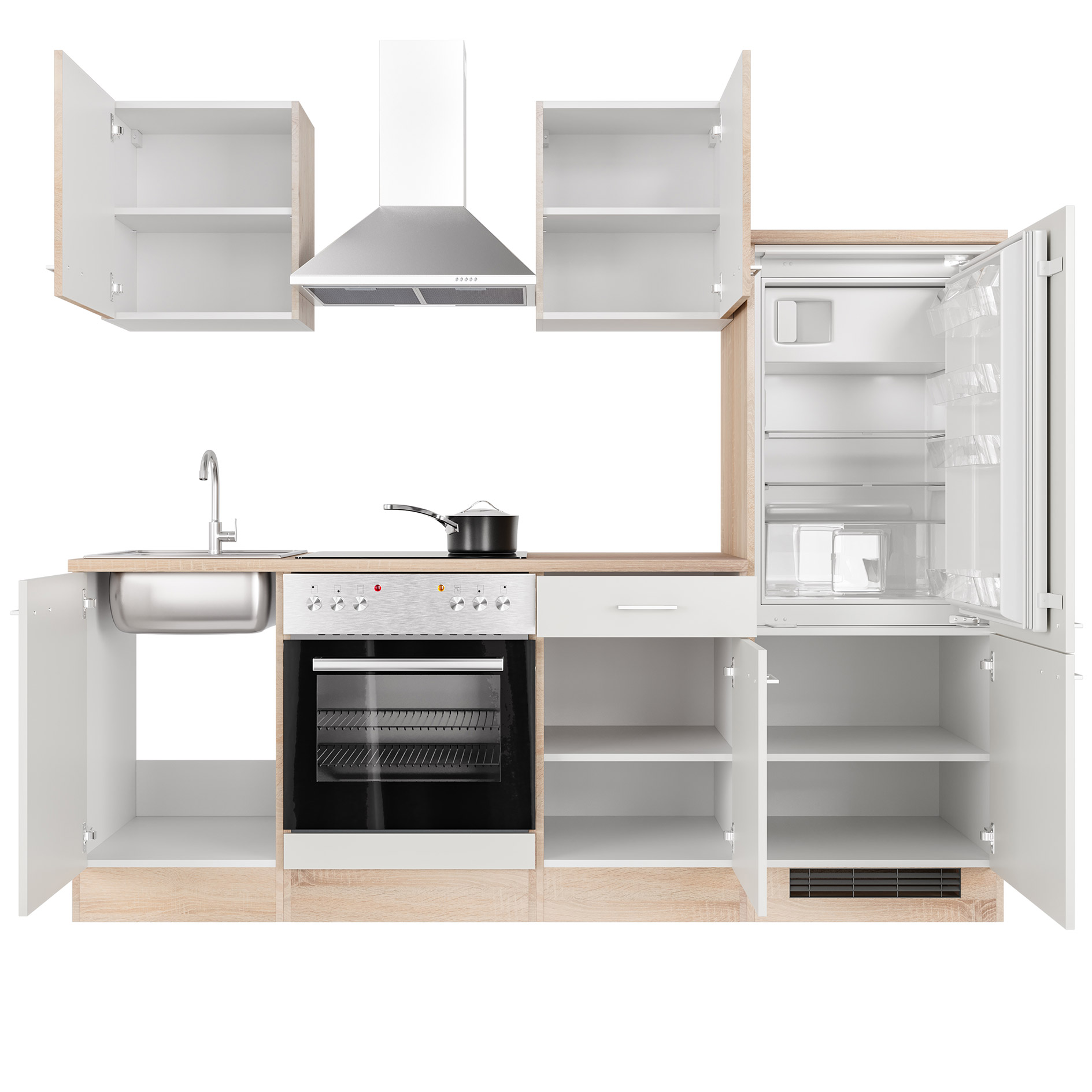 Küchenblock SAMOA - weiß - Sonoma Eiche - mit E-Geräten - 220 cm