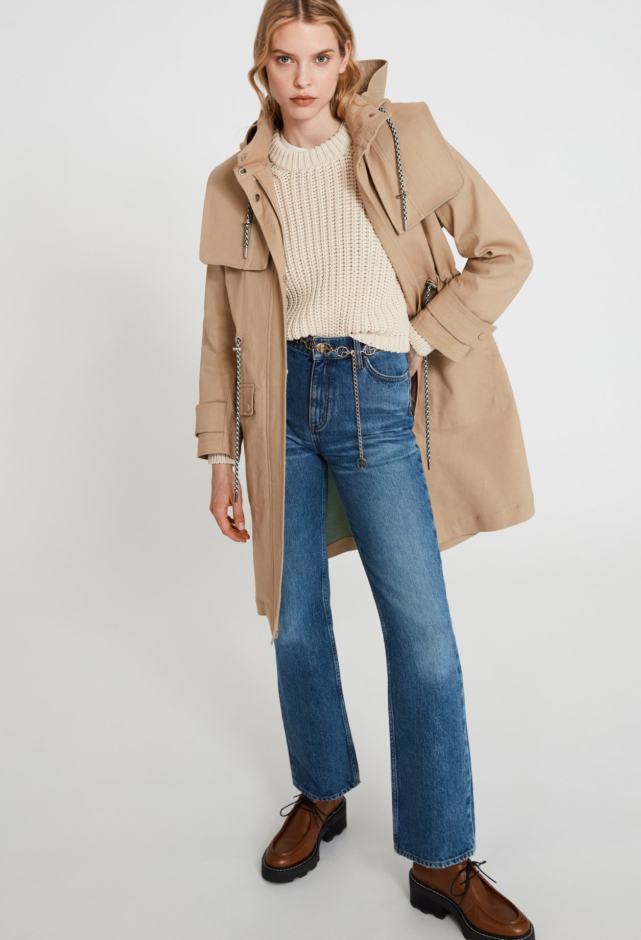Trench long &agrave; capuche