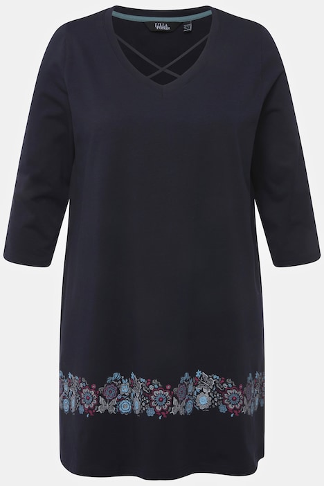Shirt, Zierbänder, A-Linie, V-Ausschnitt, 3/4-Arm