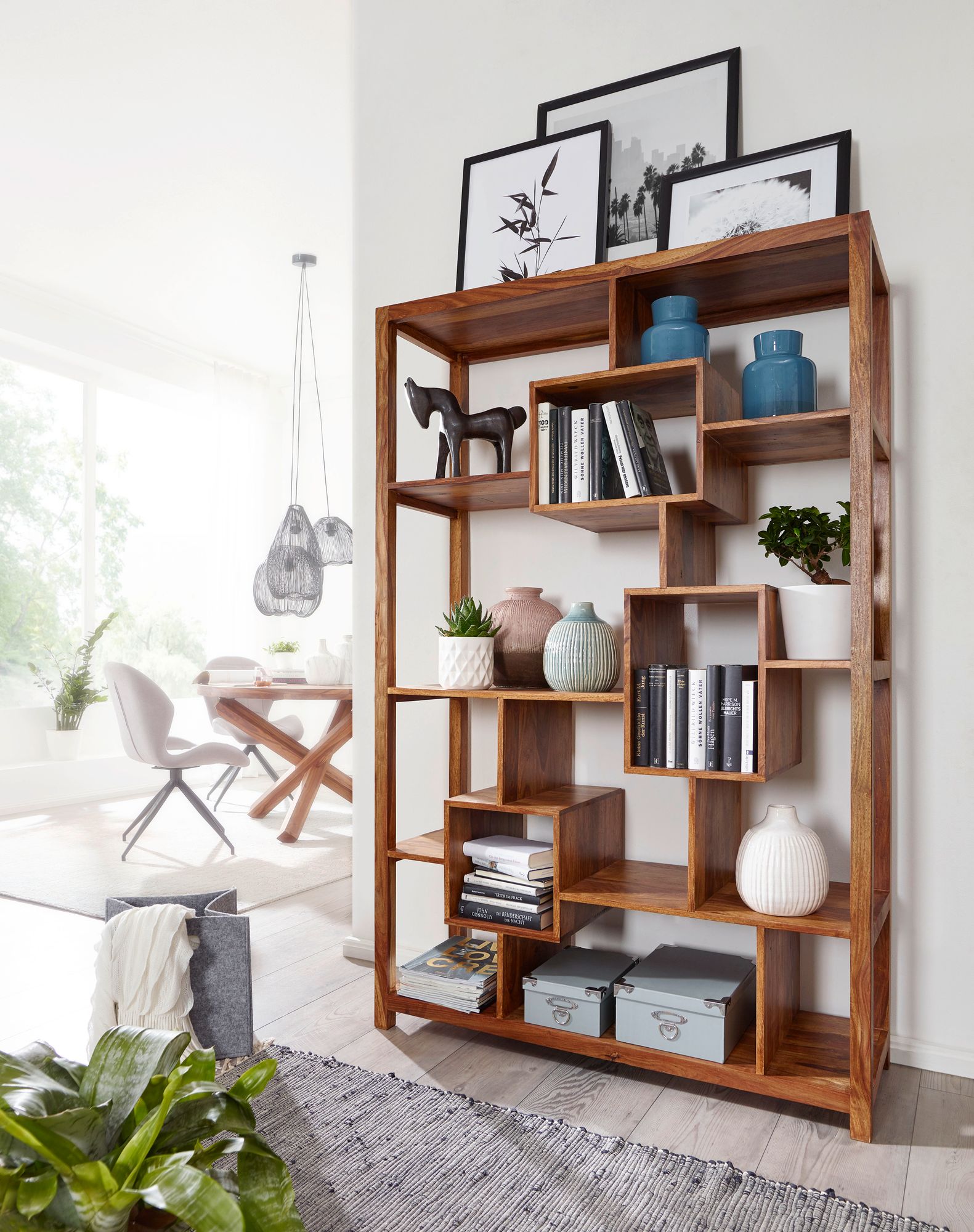 KADIMA DESIGN Bücherregal aus Sheesham-Holz, 115x180 cm, Landhaus-Stil, Ablagefächer