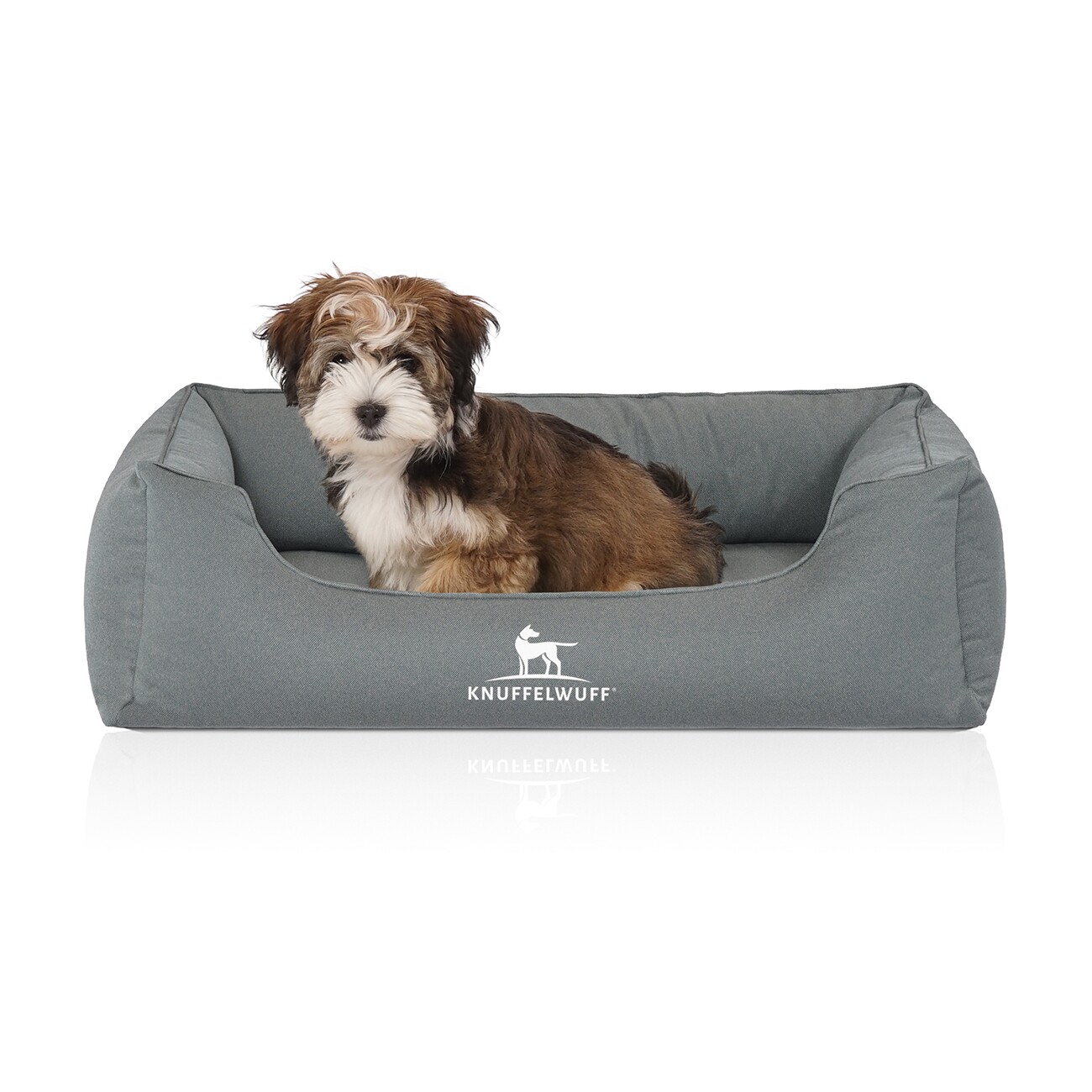 Knuffelwuff Orthopädisches Wasserabweisendes Hundebett Leon aus Velours mit Handwebcharakter petrol M-L