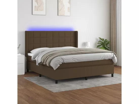 Sommier tapissier matelas et LED Marron foncé 160x200 cm Tissu