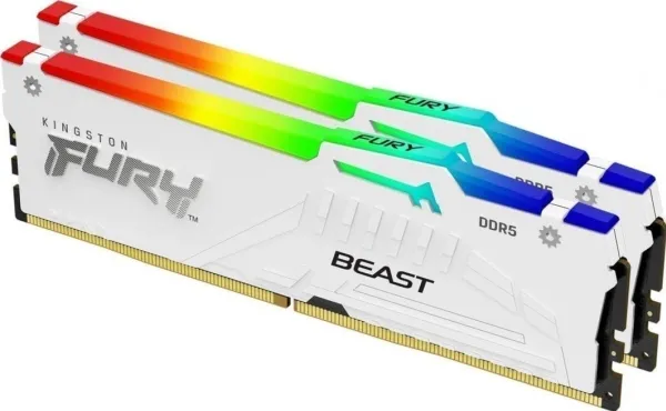 Kingston FURY Beast RGB - DDR5 - sæt - 64 GB: 2 x 32 GB - DIMM 288-PIN - 6000 MHz / PC5-48000 - CL30 - 1.4 V - ikke bufferet - on-die ECC - hvid
