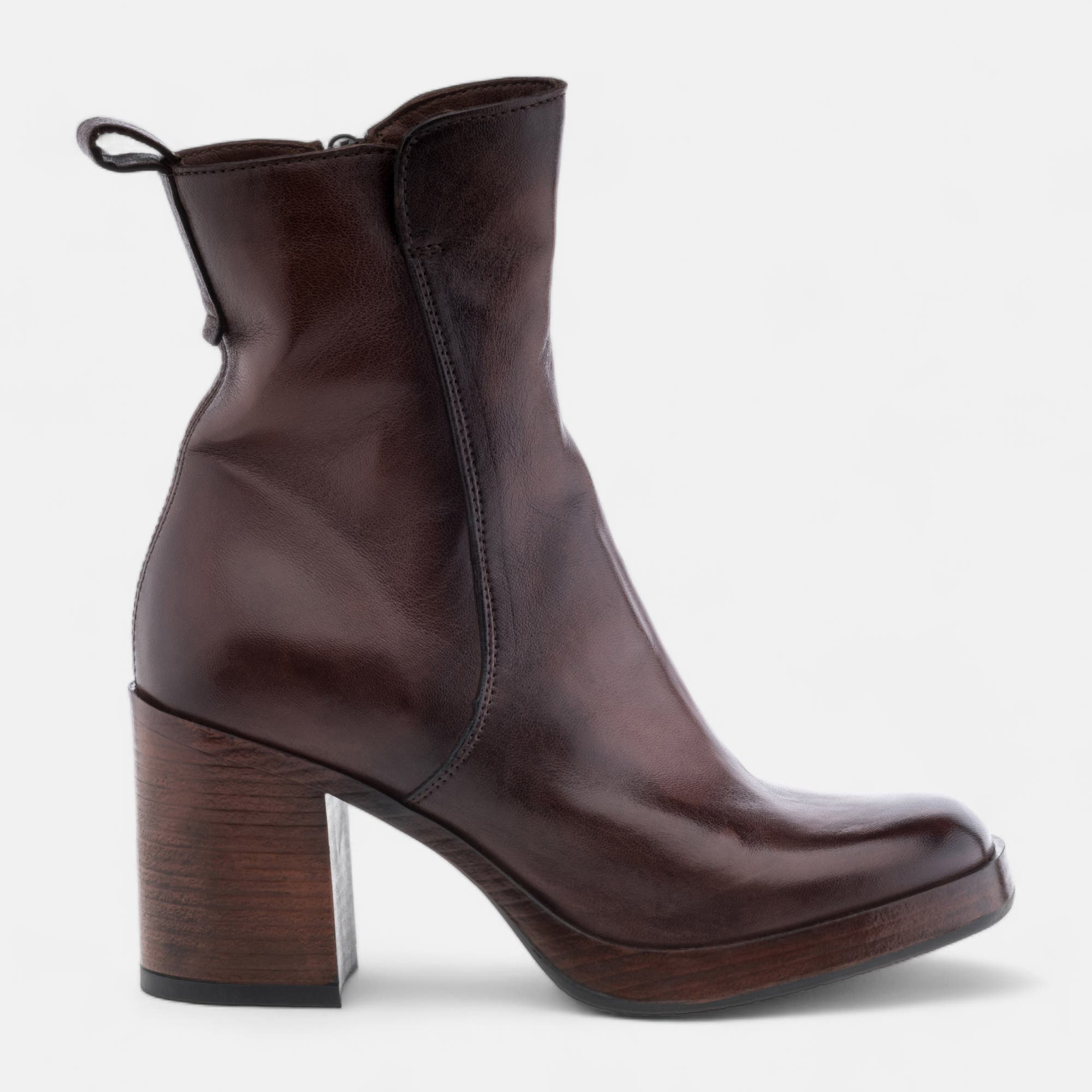 Bottines à talon Femme en cuir cognac