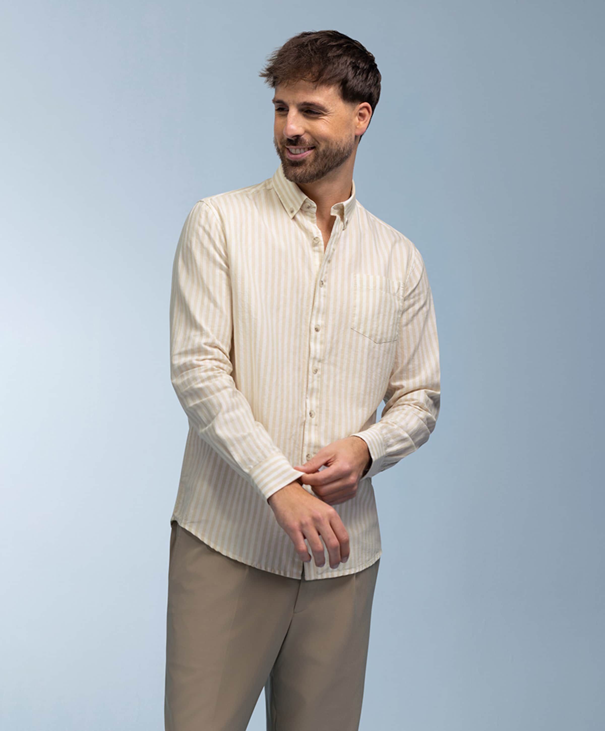 Bluefields Heren overhemd lange mouw beige