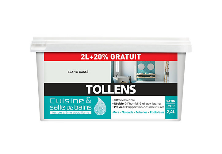 Peinture Cuisine et salle de bains Tollens blanc cassé 2L+20%