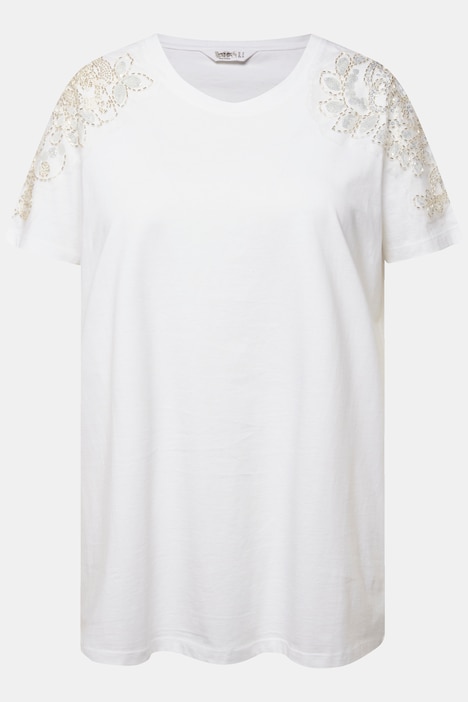 T-Shirt, Classic Fit, Schulter-Verzierung, Halbarm