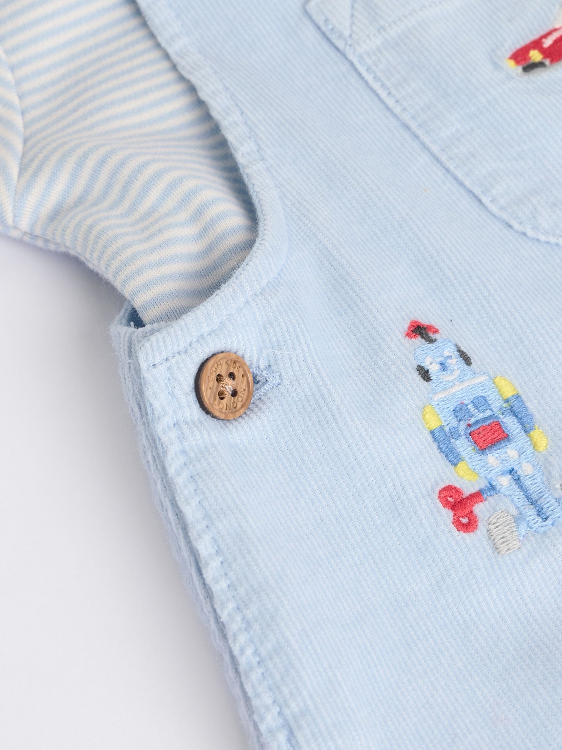 Blauw - Baby Corduroy 100% Cotton Dungaree and Bodysuit Set