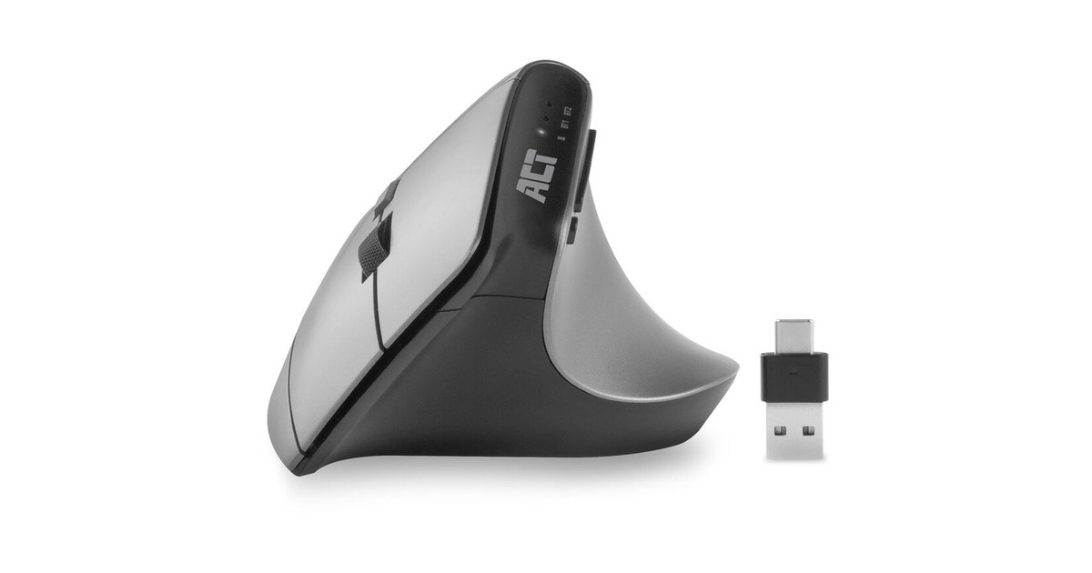 ACT ConnectivityDraadloze Ergonomische Muis met Bluetooth en USB-C/USB-A  (Zilver/zwart, 1000 - 2400 dpi)