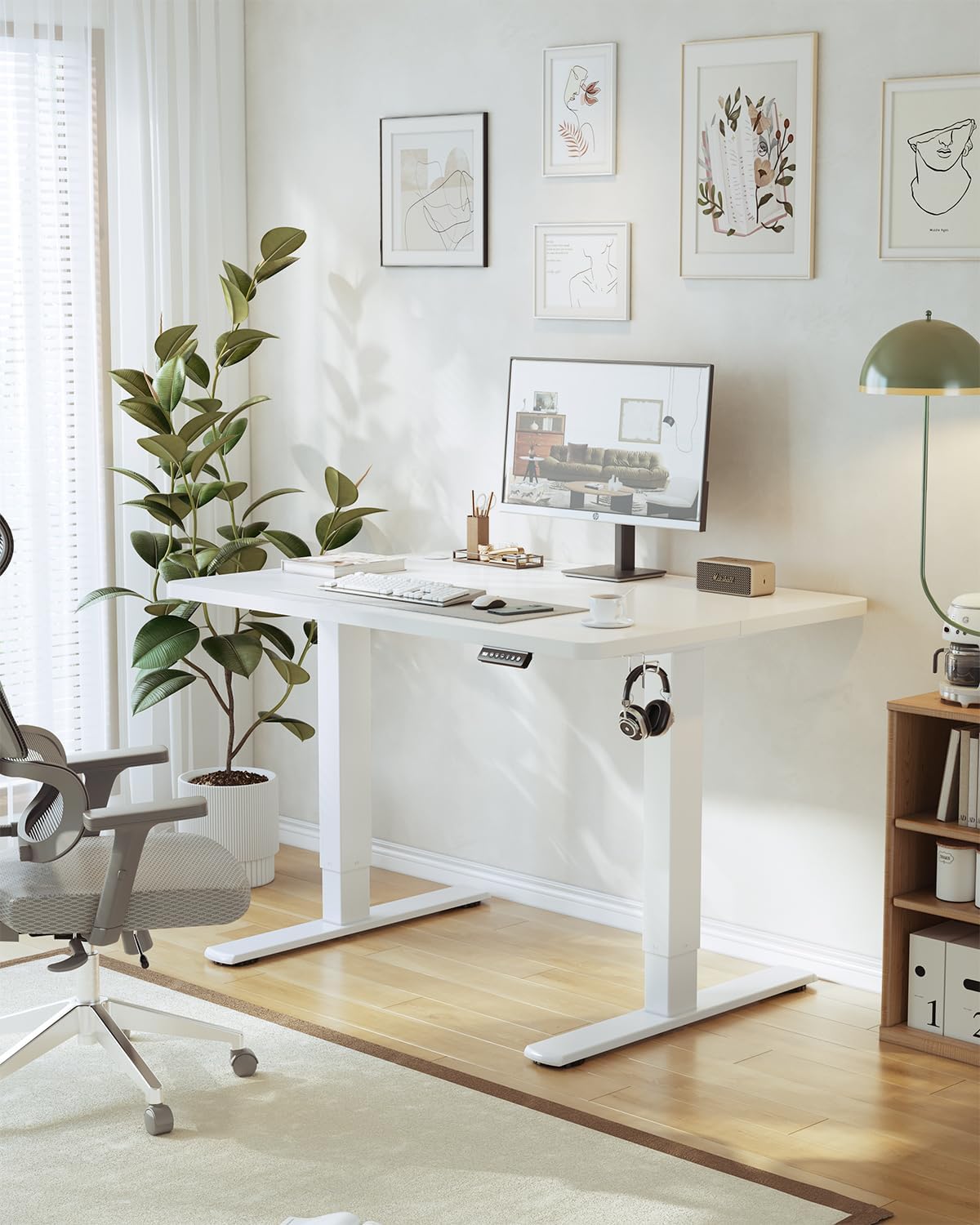JUMMICO Höhenverstellbarer Schreibtisch mit USB-Ladeanschluss 100 x 60 cm, Schreibtisch Höhenverstellbar Elektrisch, Steh-Sitz Tisch Stehpult Verstellbarer Computertisch,Standing Desk,Weiß