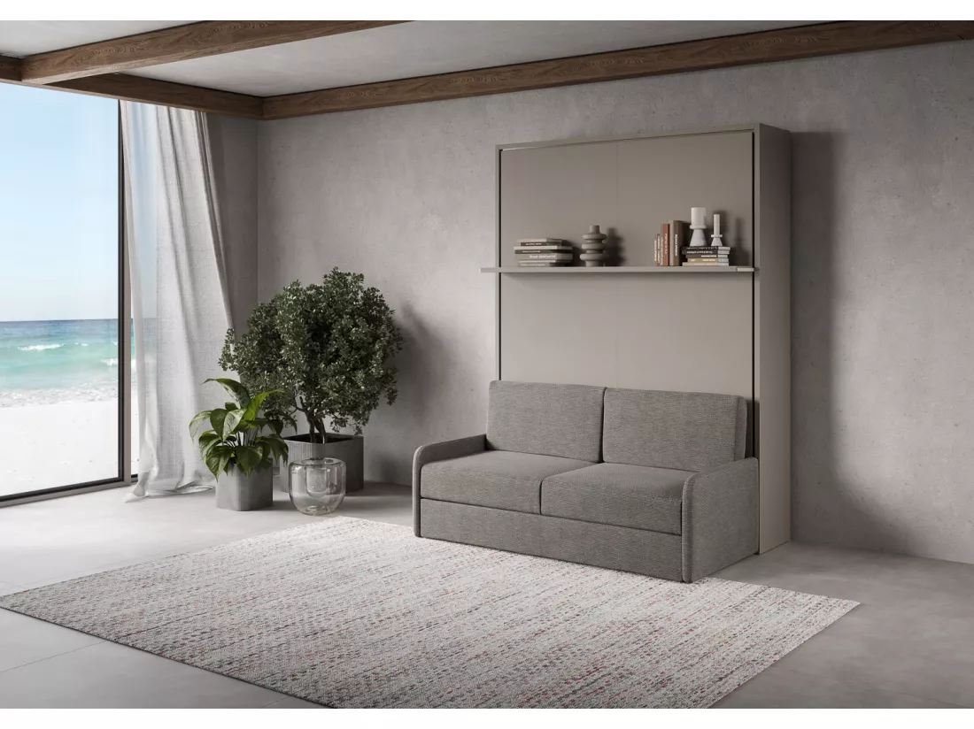 Versia Sofà 160 lit double escamotable vertical avec canapé et étagère Argilla