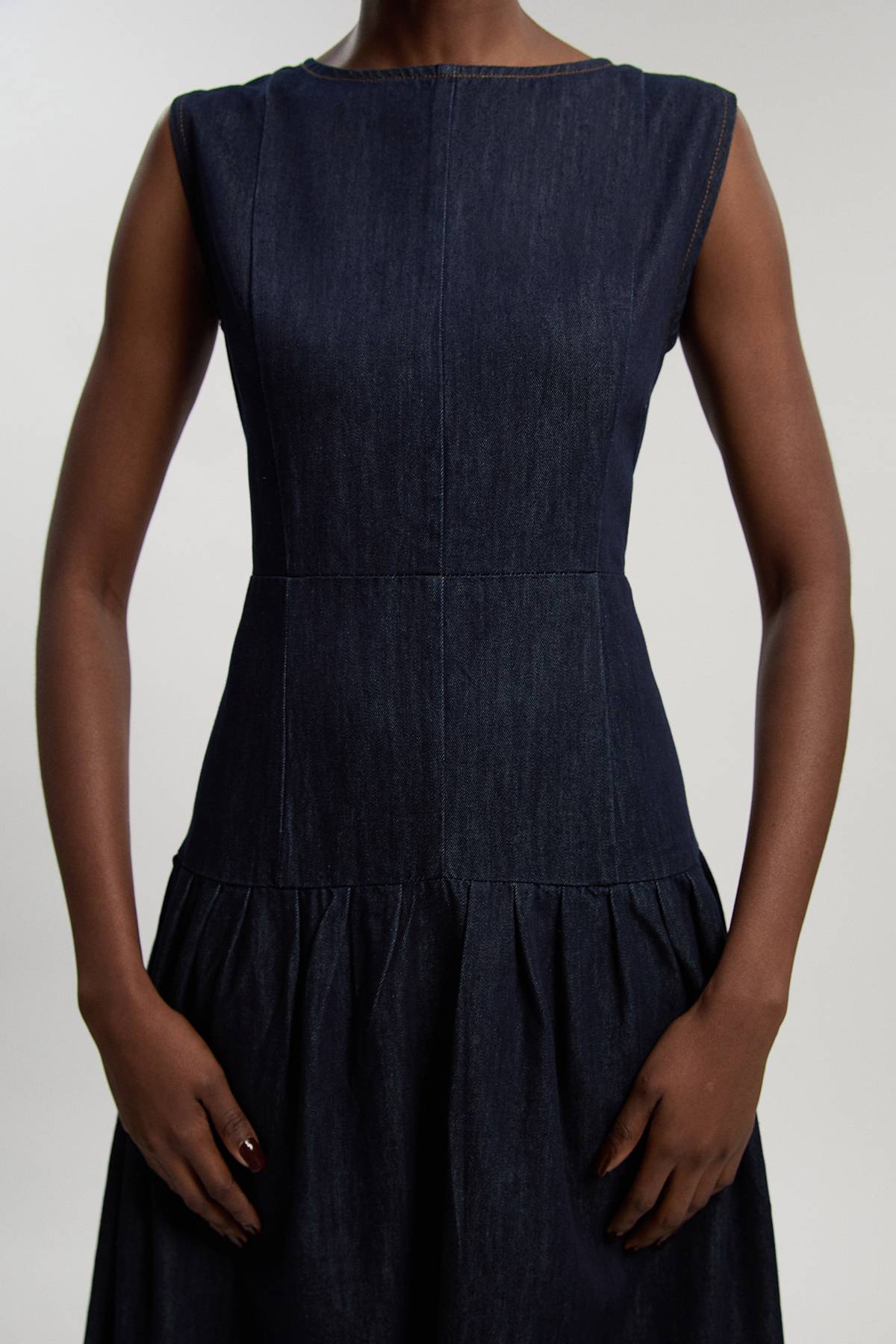 KarenMillen Robe Midi En Denim À Taille Basse Et Jupe Ample